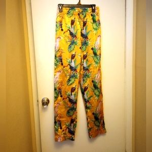 Mad Engine Yellow Tropical Bird Print Sleep Pants Size Small